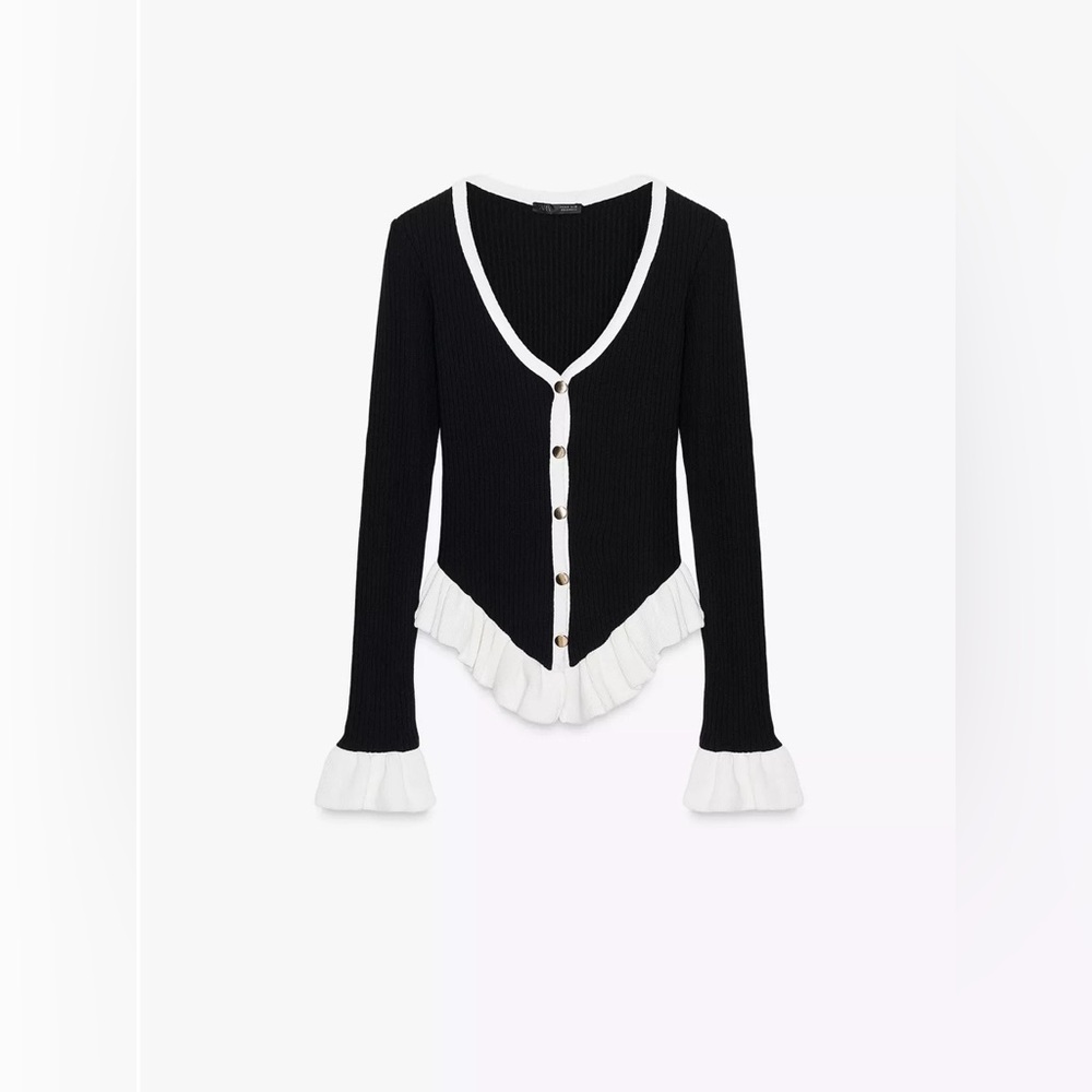 Zara contrast ruffled cardigan